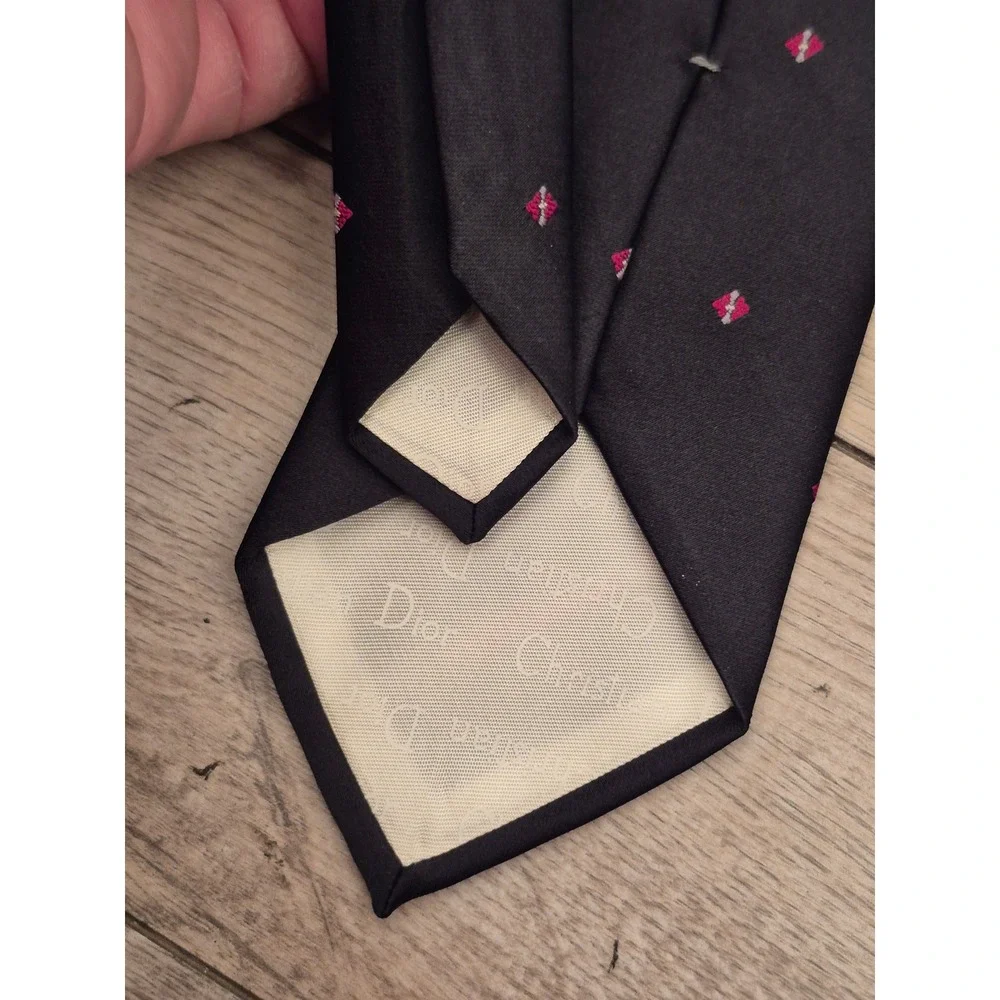 Christian Dior Monsieur Mens Tie Black Red Diamond Geometric Silk Blend USA VTG